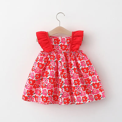 Vestido para Niña con Mangas Volantes + Bolsa Canasta de Bambú - Image 3