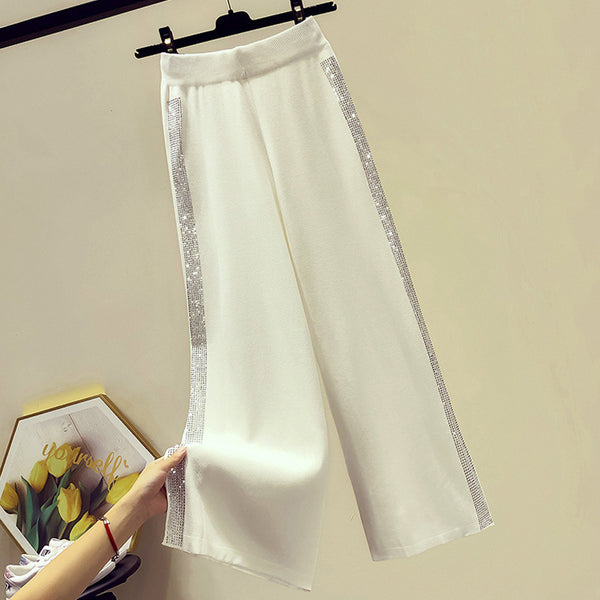 Pantalones Anchos Tejidos con Caída Elegante para Mujer