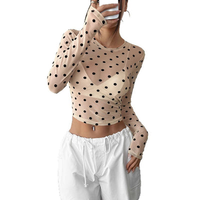 Playera Manga Larga Transparente con Puntos - Cuello Redondo Slim Fit - Image 5