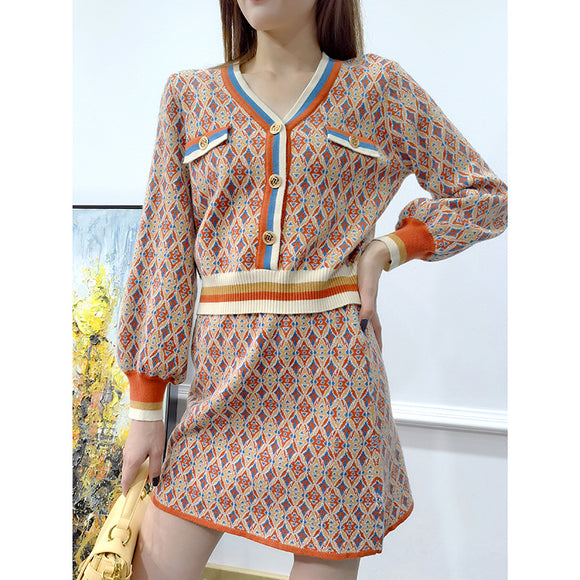Conjunto Elegante de Suéter Escote V y Falda