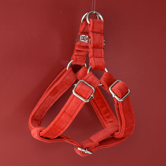 Arnés para Perro Rojo de Franela con Hebilla Dorada