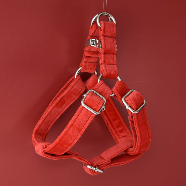 Arnés para Perro Rojo de Franela con Hebilla Dorada