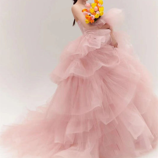 Vestido de Ceremonia Elegante para Niña Rosa y Blanco
