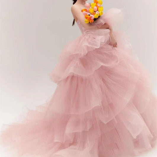 Vestido de Ceremonia Elegante para Niña Rosa y Blanco