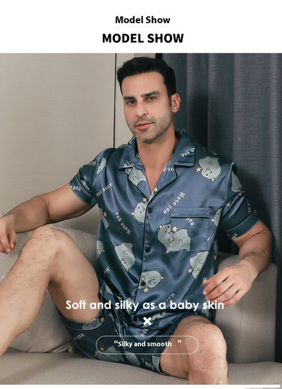 Pijama Corto de Seda de Hielo para Hombre - Versátil para Casa y Salida - Image 9