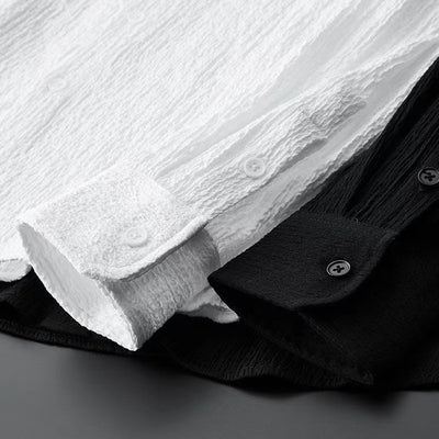 Camisa Casual Seersucker a Rayas para Hombre - Cuello Mao Ligera Perfecta para Verano - Image 12