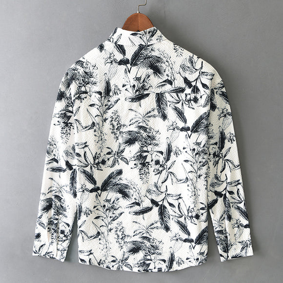 Camisa Retro Estampada de Manga Larga para Hombre