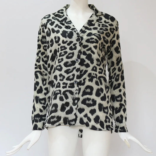 Blusa Vintage Leopardo Manga Larga Cuello Solapa Oficina Talla Grande - Image 23