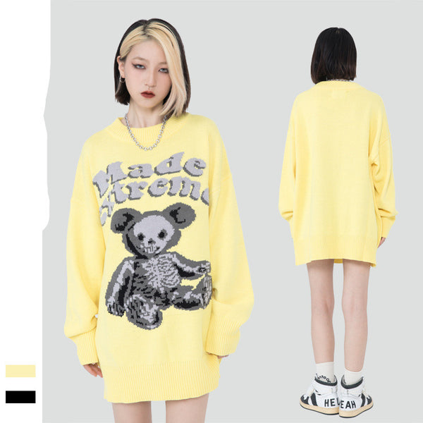 Suéter Holgado de Punto con Diseño Casual Realista de Oso