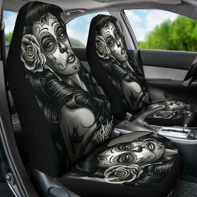 Funda de Asiento de Auto con Diseño de Mujer Tatuada en Blanco y Negro - Image 9