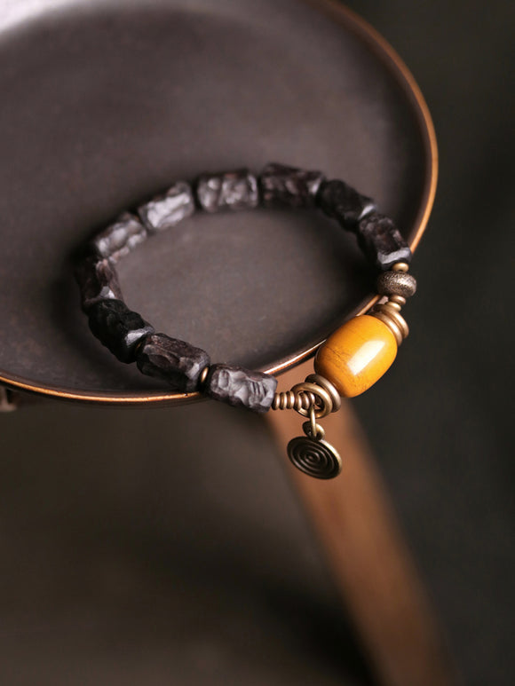 Pulsera Étnica de Cuentas Ébano Artesanal para Mujer