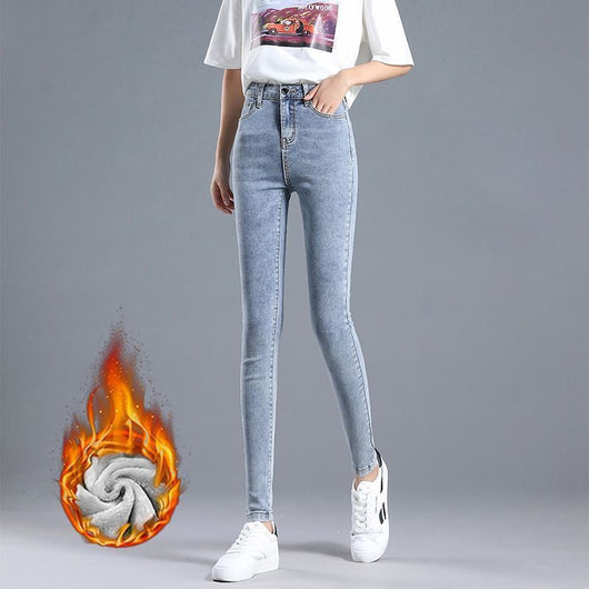 Jeans de Cintura Alta Ajustados para Mujer con Forro de Polar - Image 6