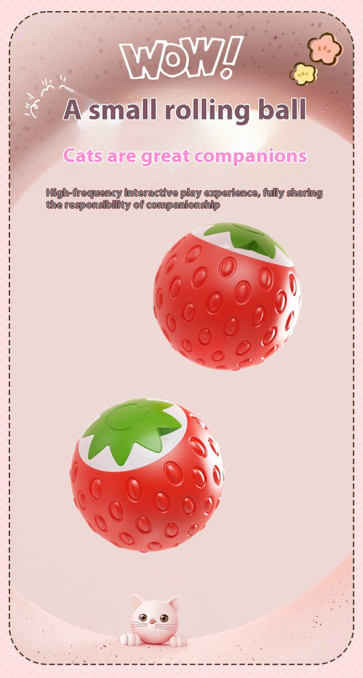 Green electric pet toy ball with a textured surface and a white strawberry-like design featuring a power button. - Image 23
