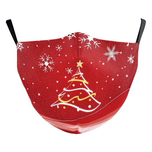 Black double-layer dust mask with a vibrant, multi-colored snowflake digital print and ear hooks. - Image 33