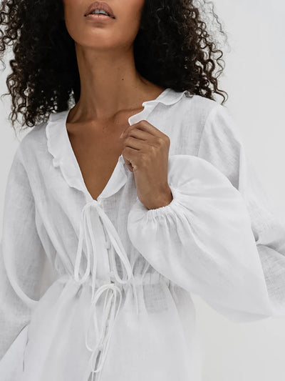 Blusa de Lino y Algodón con Mangas Farol - Estilo Europeo Moderno - Image 12