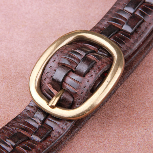Cinturón de Cuero Tejido Premium para Hombre con Hebilla de Cobre - Image 10