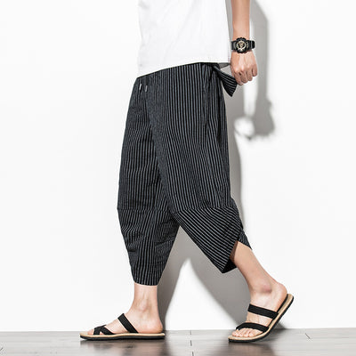Pantalones Cortos de Lino Casual con Rayas Verticales para Hombre - Image 5