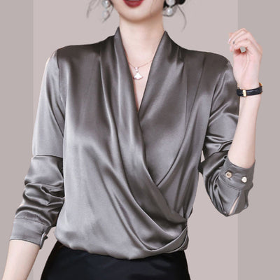 Blusa de Satén Escote V para Mujer - Prenda Premium de Alta Calidad - Image 3