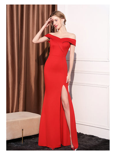 Vestido Largo Elegante Hombros Descubiertos con Cola de Pez - Image 25