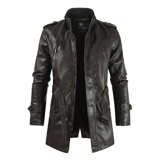 Abrigo de Cuero para Hombre con Cuello Alzado y Forro Polar - Image 12