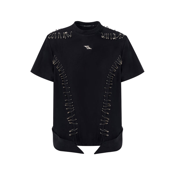 Camiseta Infantil Manga Corta con Hombros Acolchados y Detalles de Costura