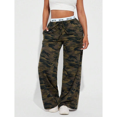 Pantalones Anchos Casual con Estampado de Letras para Mujer - Image 17