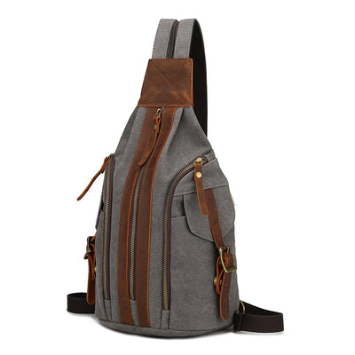 Bolsa de Pecho Retro Cuero Genuino y Lona - Mochila Cruzada Multifuncional para Hombre - Image 11