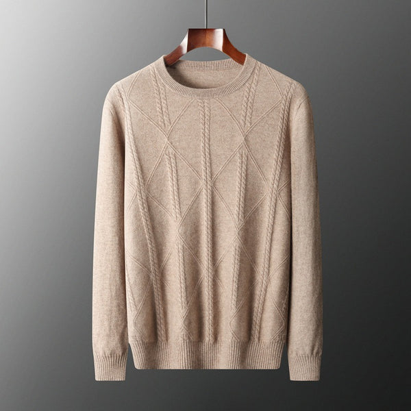 Suéter de Cashmira Trenzado con Cuello Redondo para Hombre - Colección Otoño Invierno
