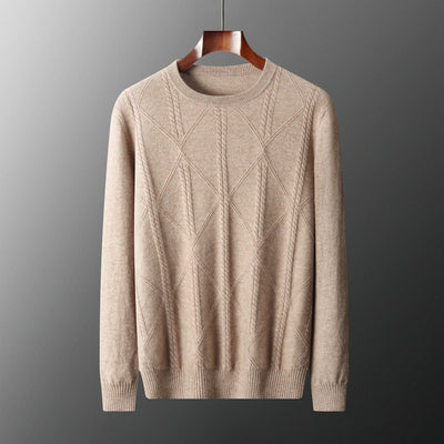 Suéter de Cashmira Trenzado con Cuello Redondo para Hombre - Colección Otoño Invierno