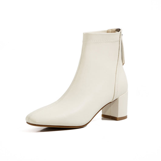 Botas Cortas Mujer Punta Cuadrada Estilo Retro Nude Versátiles - Image 3