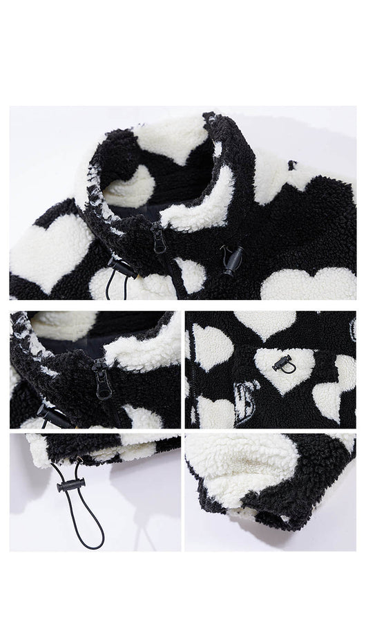 Chaqueta Sherpa con Corazones para Parejas - Estilo Casual y Trendy - Image 12