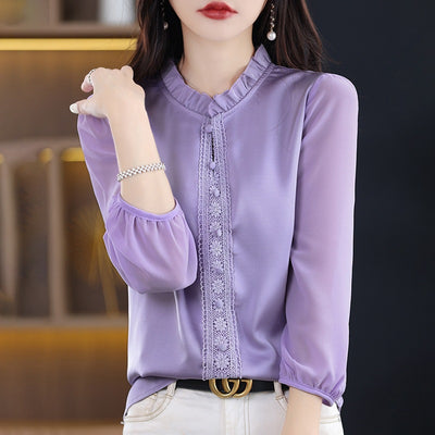Blusa Clásica con Cuello Volantes y Mangas 3/4 para Mujer - Image 4