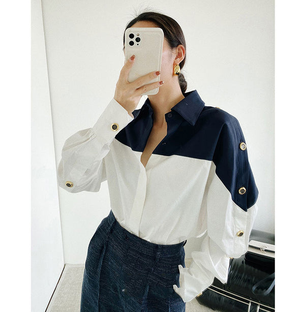 Blusa Francesa de Alto Grado con Combinación de Colores