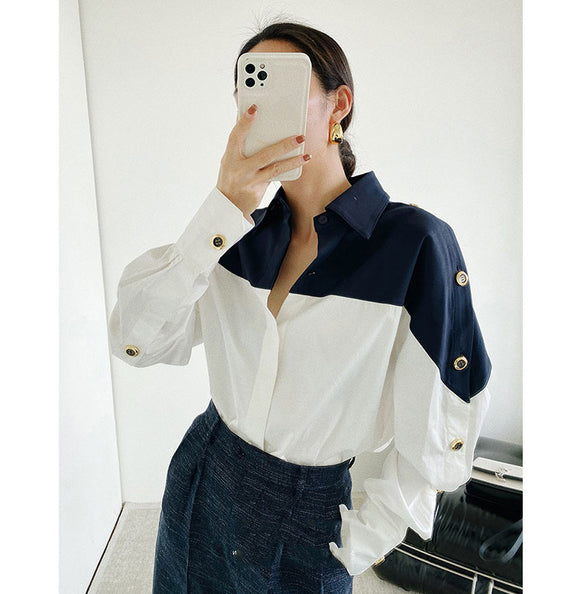 Blusa Francesa de Alto Grado con Combinación de Colores
