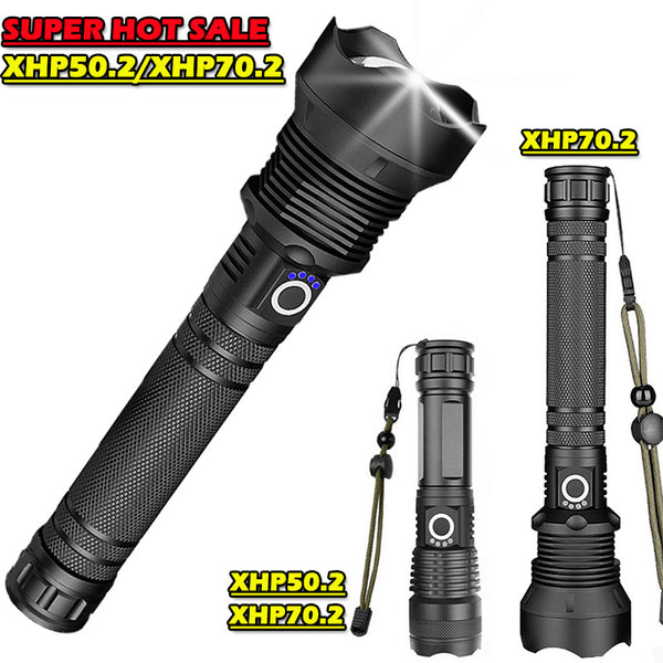 Linterna LED Telescópica XHP70 con Carga USB y Zoom Ajustable