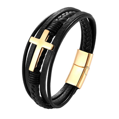Pulsera Tejida Acero Inoxidable Dorado Negro Multicapa - Image 5
