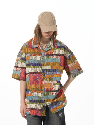 Camisa Suelta con Estampado de Letras y Bloques de Color - Image 4