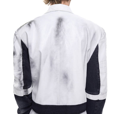 Chaqueta Denim Patchwork de Cuero para Hombre - Estilo Urbano Hand Painted - Image 4