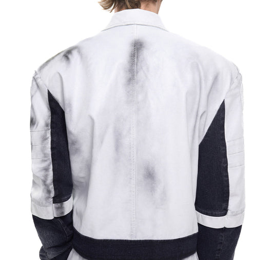 Chaqueta Denim Patchwork de Cuero para Hombre - Estilo Urbano Hand Painted - Image 4