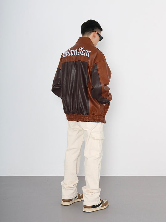 Chaqueta de Cuero con Patchwork Contrastante y Detalles Bordados - Image 18
