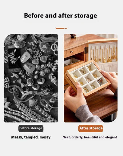 Joyero de Madera de Nogal Macizo con Almacenamiento Multicapa de Gran Capacidad - Image 9