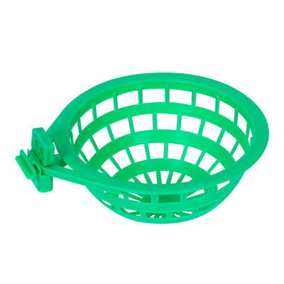 Green plastic bird nest with a grid design and an attached clip, measuring approximately 17.5cm wide. - Image 5