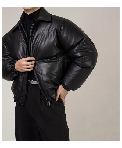 Chaqueta Acolchada de Cuero PU con Cuello Alto y Relleno Extra - Image 8