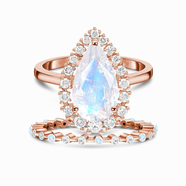Anillo de Plata 925 con Piedra de Luna y Circones en Oro Rosado - Image 3