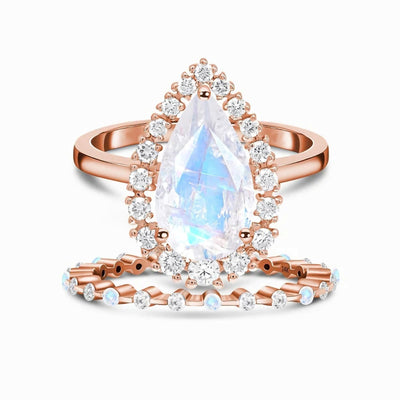 Anillo de Plata 925 con Piedra de Luna y Circones en Oro Rosado - Image 3