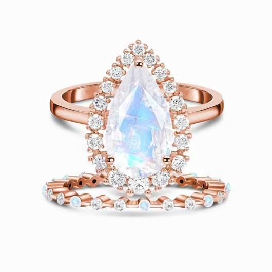 Anillo de Plata 925 con Piedra de Luna y Circones en Oro Rosado - Image 3