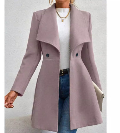 Abrigo Largo de Lana con Solapa Elegante para Mujer, Corte Ajustado - Image 6