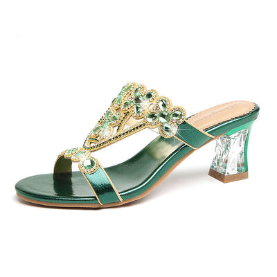 Sandalias de Tacón Bloqueado con Brillantes y Flores de Diamante - Image 10