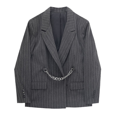Blazer Casual con Cadena y Rayas - Elegancia y Temperamento