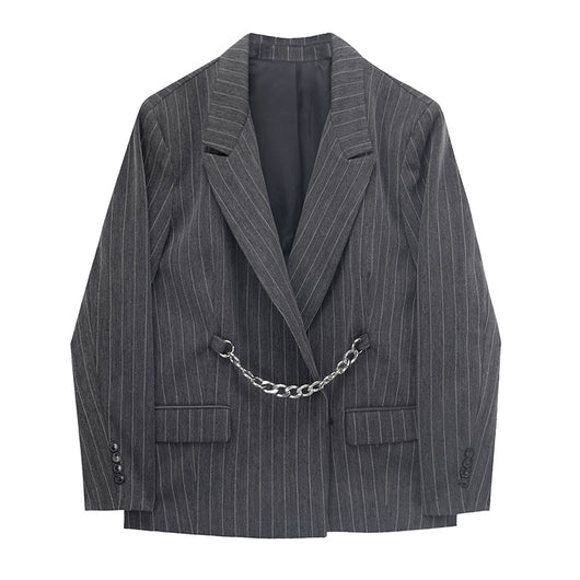 Blazer Casual con Cadena y Rayas - Elegancia y Temperamento
